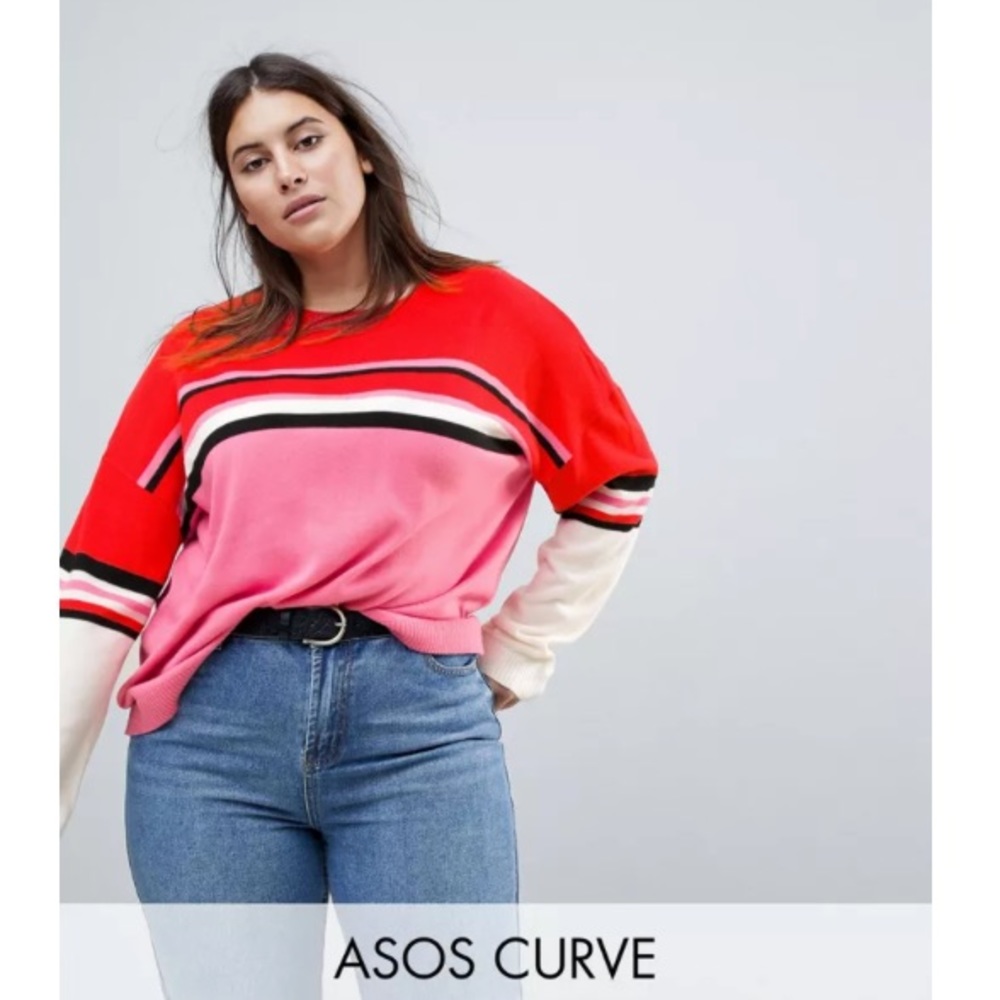 ASOS CURVE - Jumper with Crew Neck in Colour Block Stripe